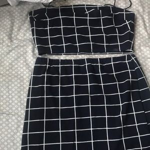 two piece navy blue and white skirt set